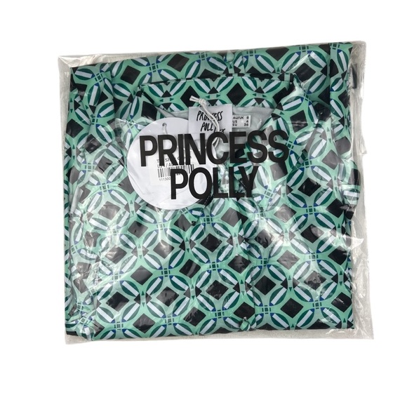 Princess Polly Tui Button Front Women’s Blouse Green Geometric Pattern - Size 4 - Picture 3 of 4